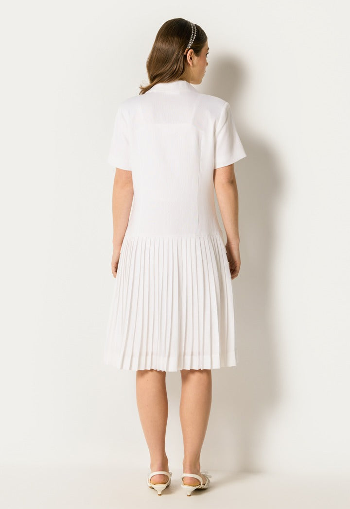 Elegant Pleated Hem Dress Off White