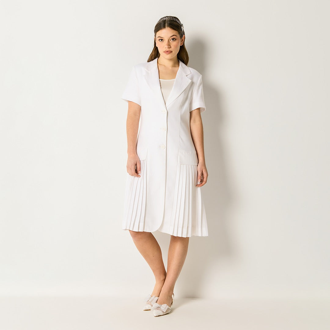 Elegant Pleated Hem Dress Off White