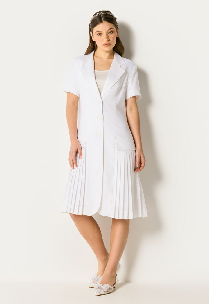 Elegant Pleated Hem Dress Off White