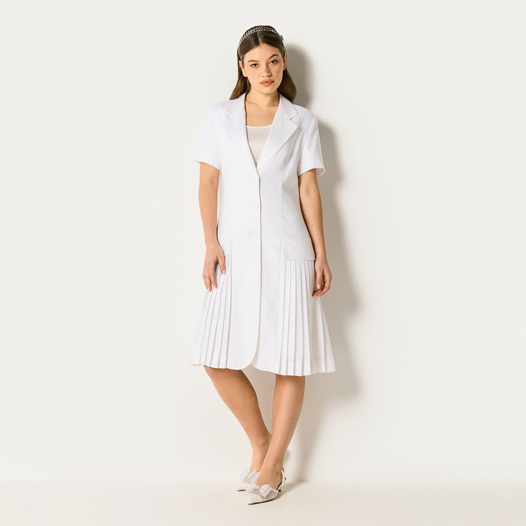 Elegant Pleated Hem Dress Off White