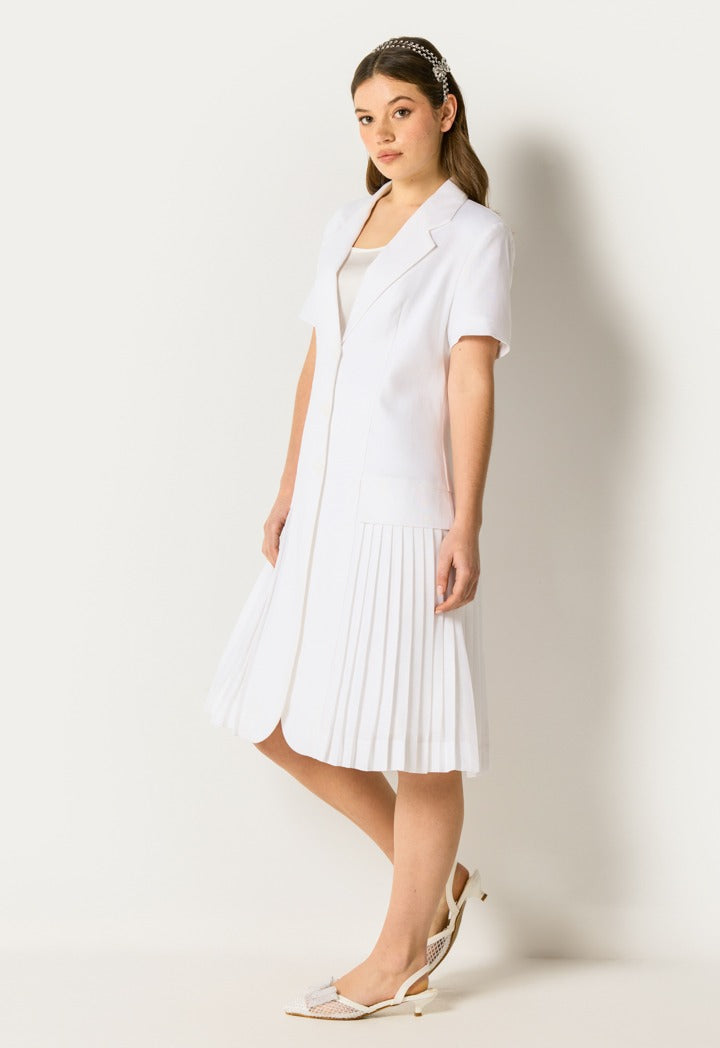Elegant Pleated Hem Dress Off White