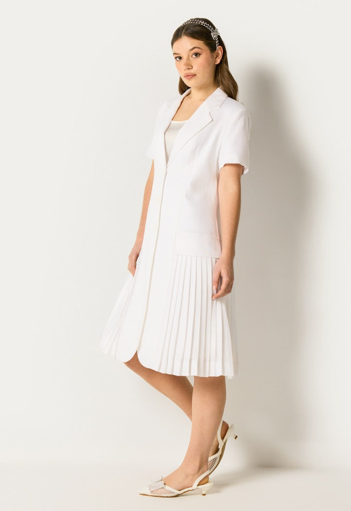 Elegant Pleated Hem Dress Off White