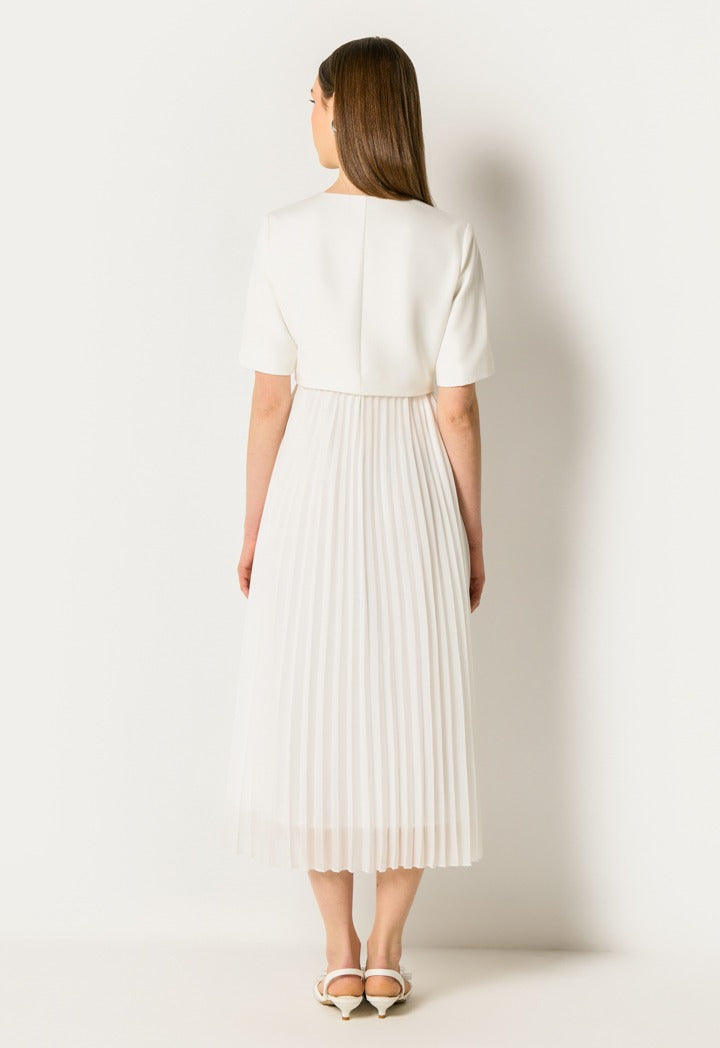 3D Flower Pleated Hem Dress Off White