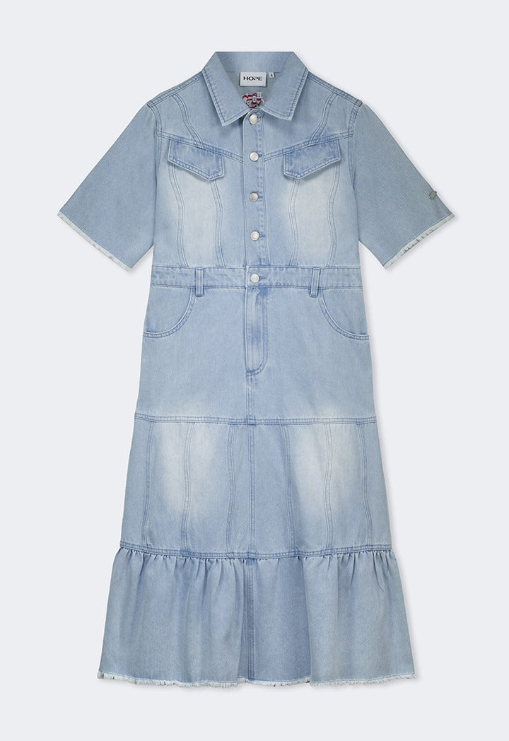 Hope Shirt Collar Denim Dress Denim Blue