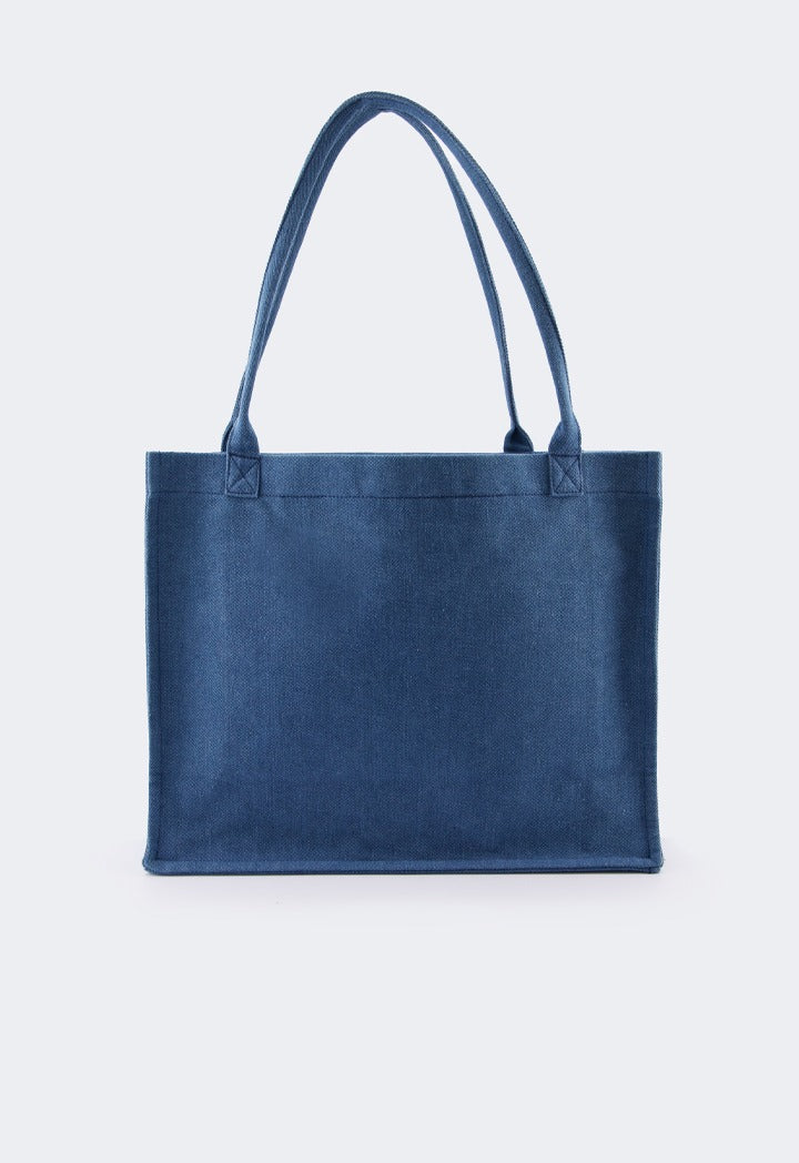 Hope Embroidered Denim Tote Bag Denim Blue