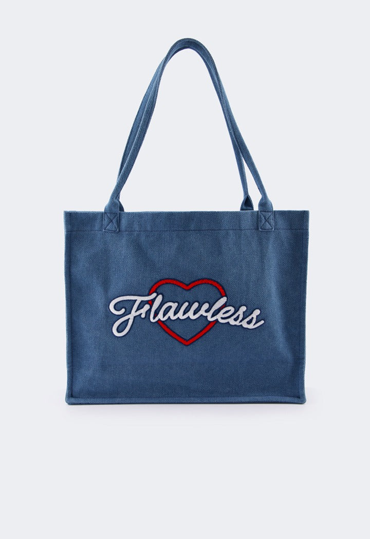 Hope Embroidered Denim Tote Bag Denim Blue