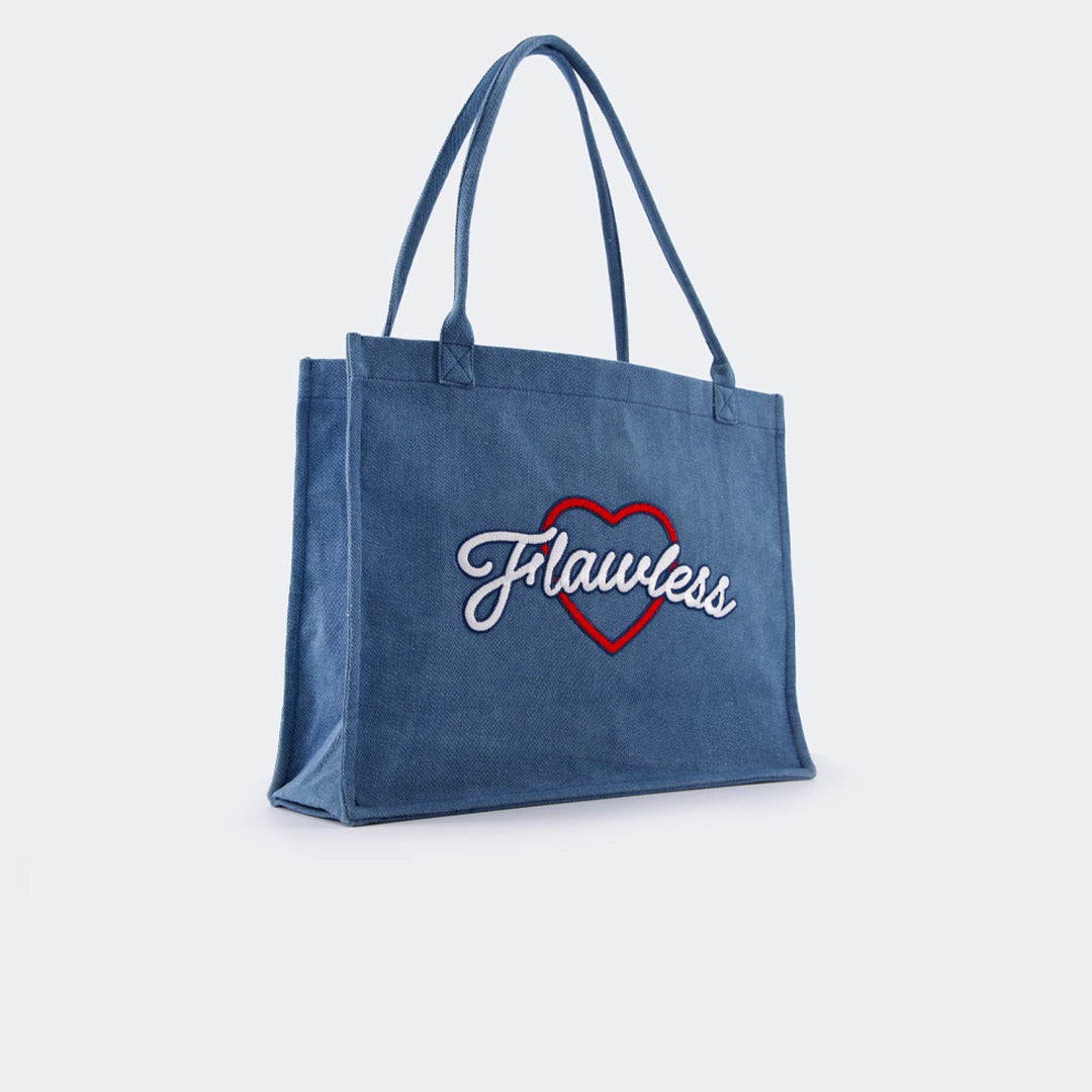 Hope Embroidered Denim Tote Bag Denim Blue
