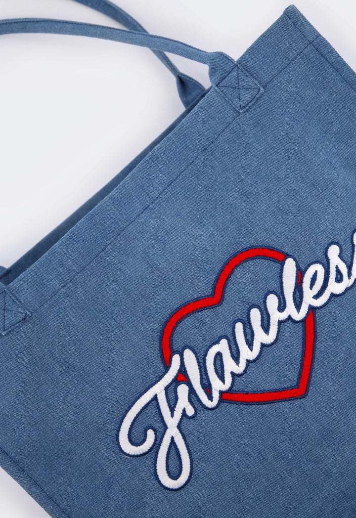Hope Embroidered Denim Tote Bag Denim Blue