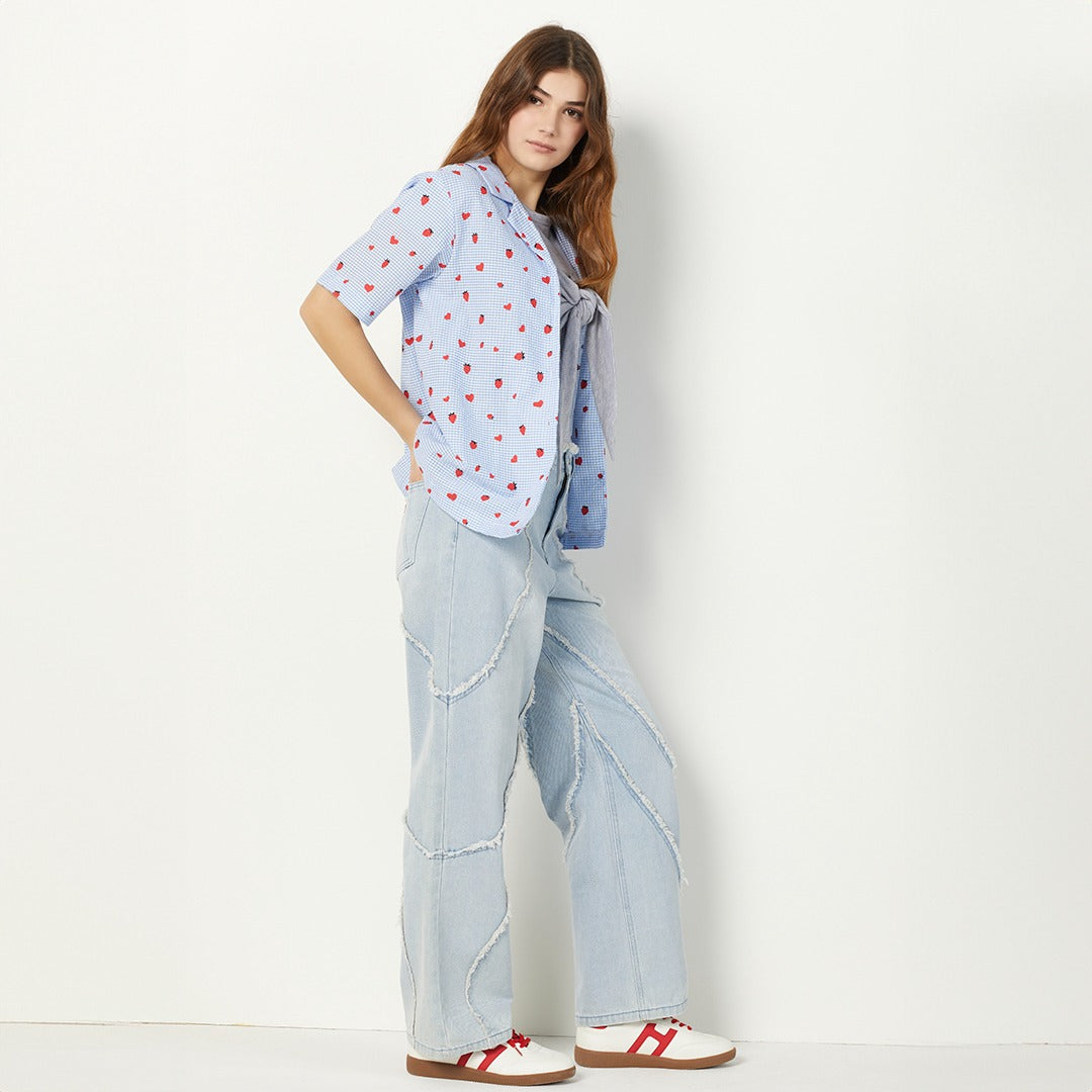 Hope Frayed Wide Leg Jeans Denim Blue