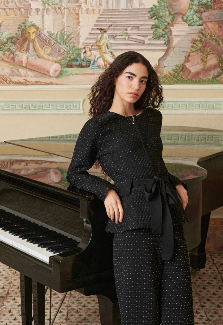 Lurex Detailed Belted Jacket Black