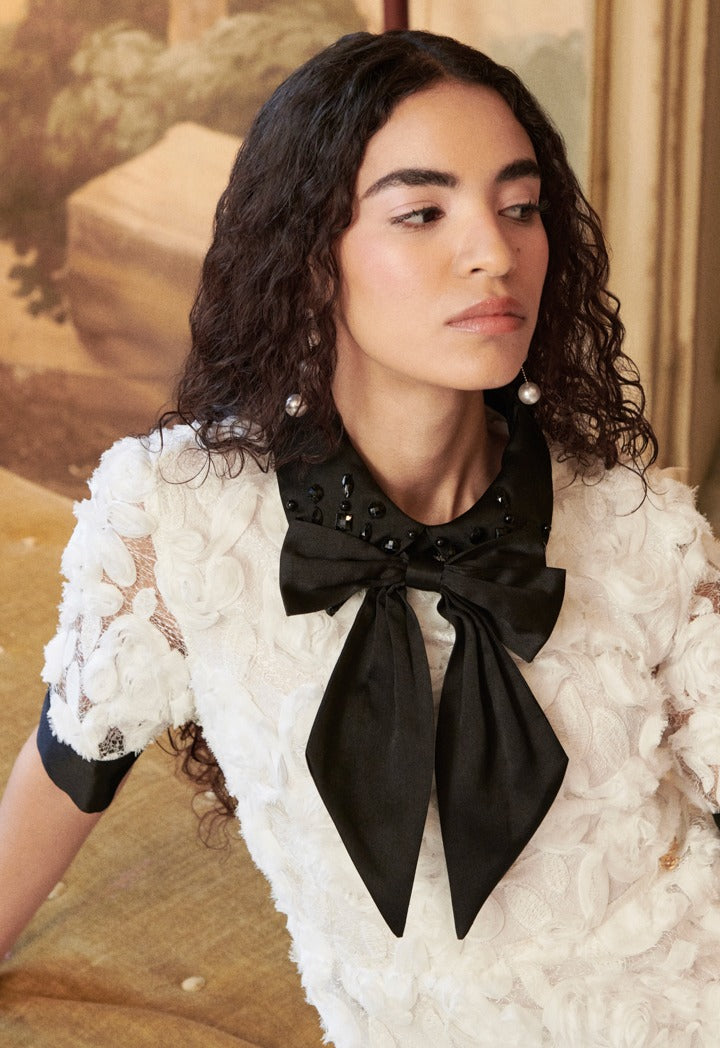 Contrast Floral Dress Off White