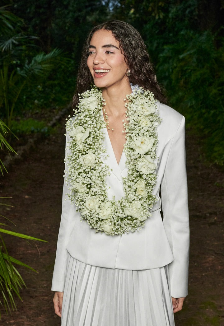 Pleated Hem Blazer Dress Off White