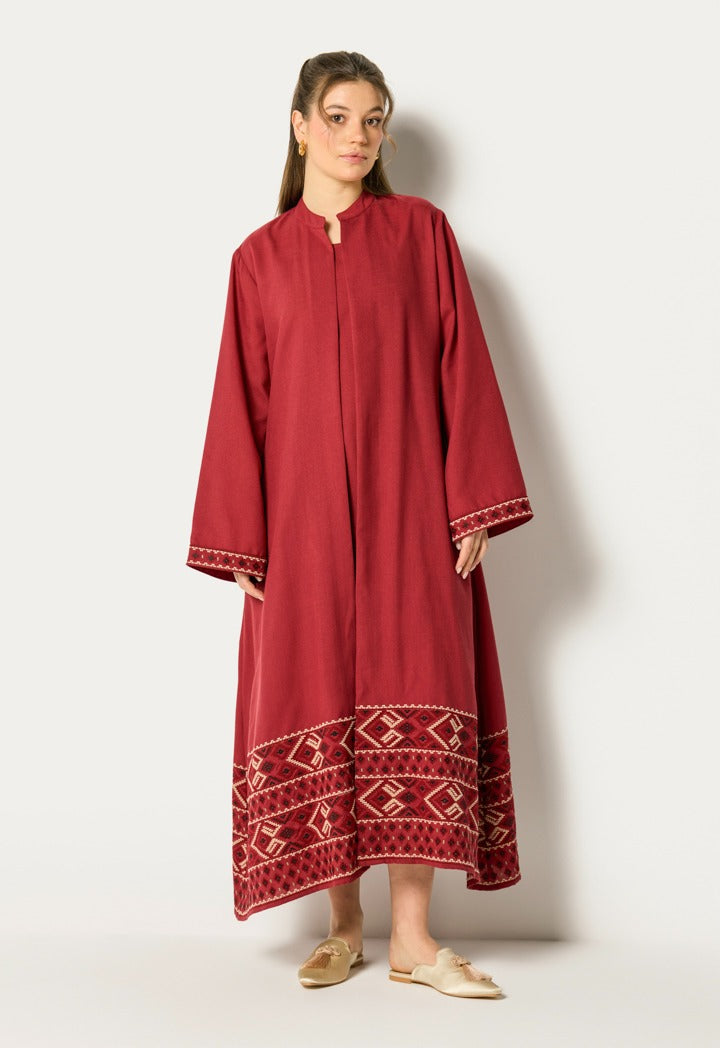 Halter Neck Dress And Abaya Set (2Pcs) Burgundy