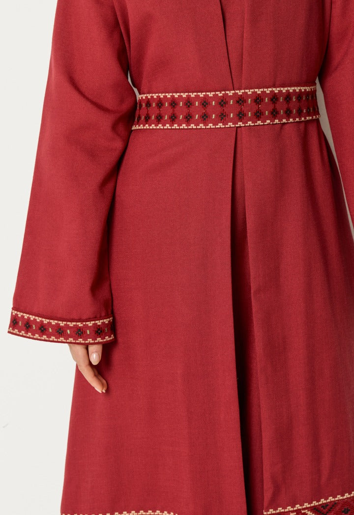 Halter Neck Dress And Abaya Set (2Pcs) Burgundy