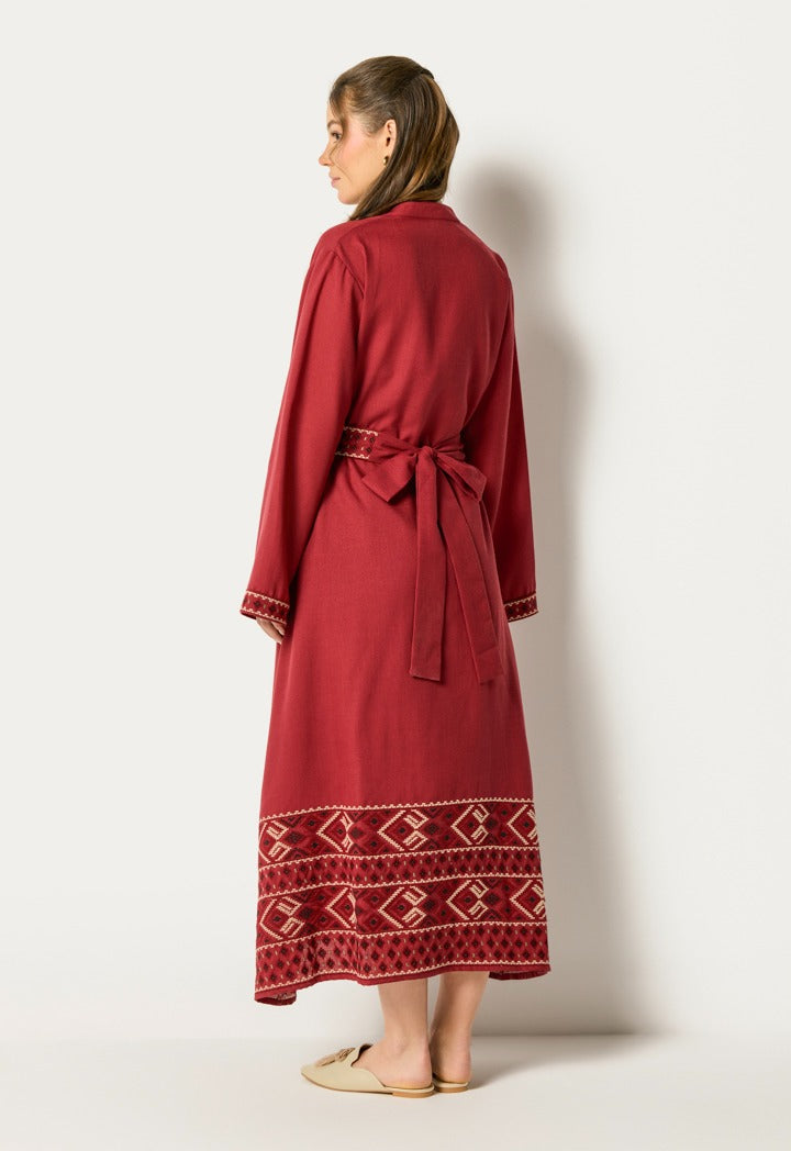 Halter Neck Dress And Abaya Set (2Pcs) Burgundy