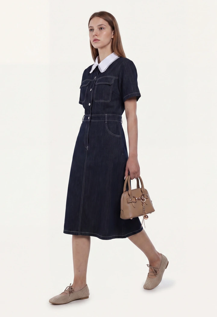 Multi Pockets Denim Shirt Dress