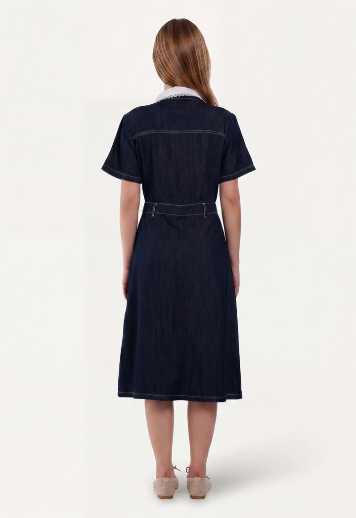 Multi Pockets Denim Shirt Dress