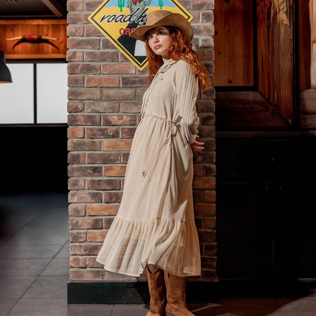 Hope Mesh Skirt Hoodie Dress Beige