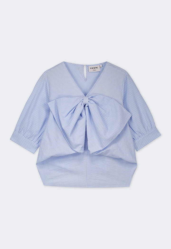 Hope Striped Bow Blouse Light Blue