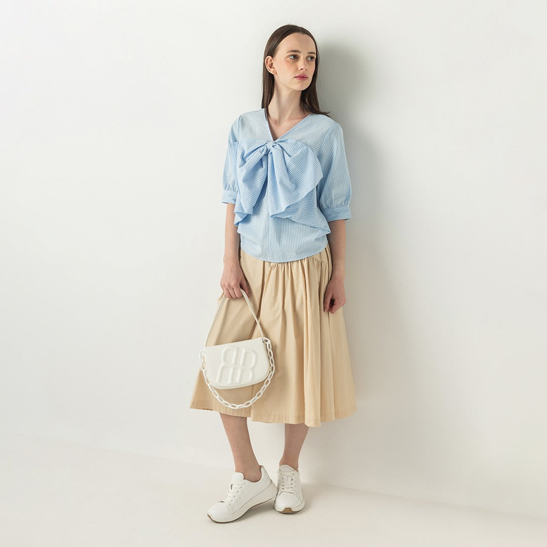 Hope Striped Bow Blouse Light Blue