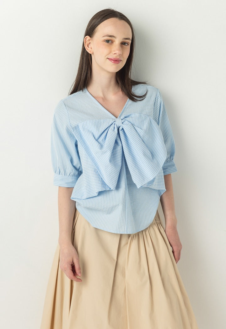 Hope Striped Bow Blouse Light Blue