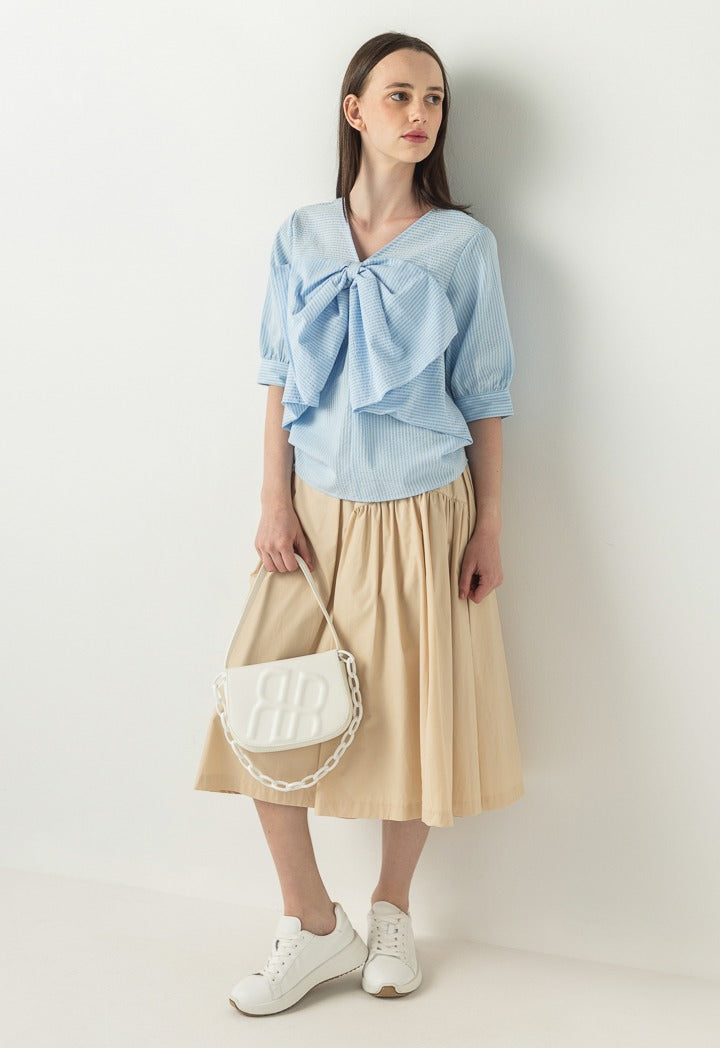 Hope Striped Bow Blouse Light Blue