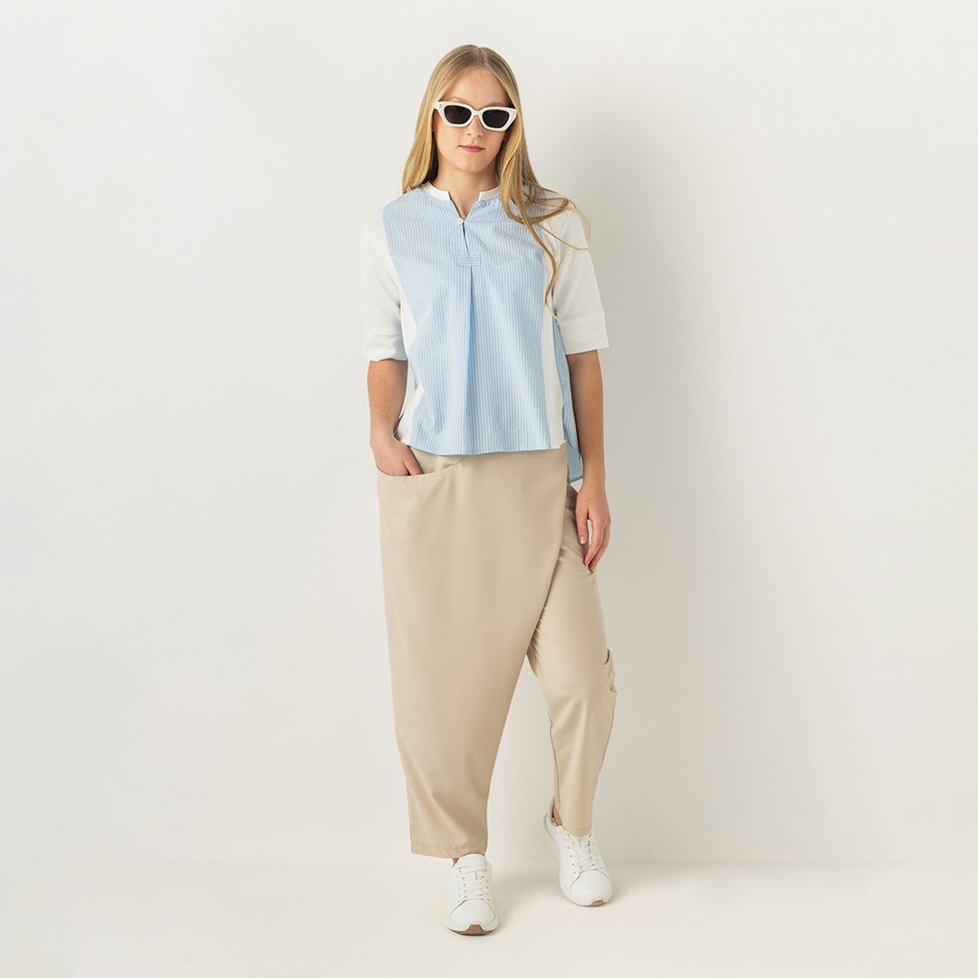 Hope Striped Bodice Blouse Light Blue