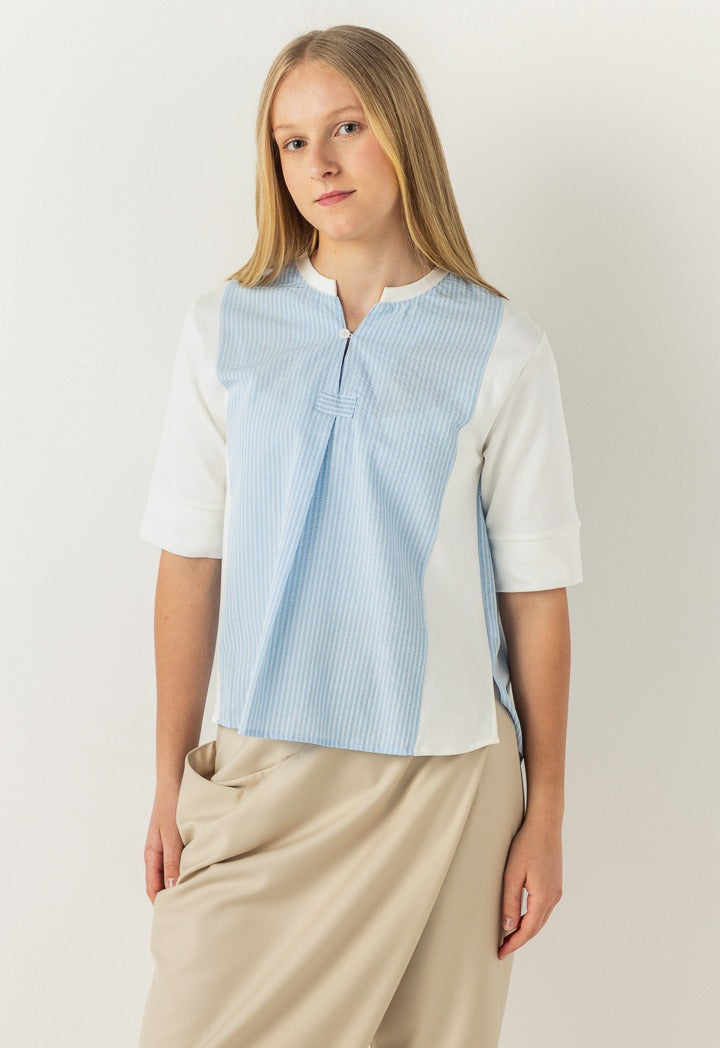 Hope Striped Bodice Blouse Light Blue