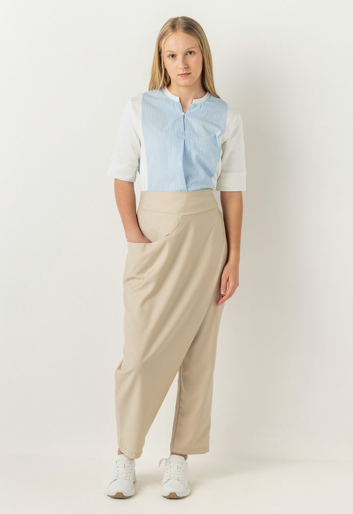 Hope Overlay Elastic Waist Pants Beige