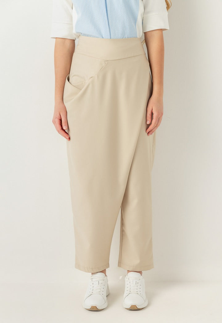 Hope Overlay Elastic Waist Pants Beige