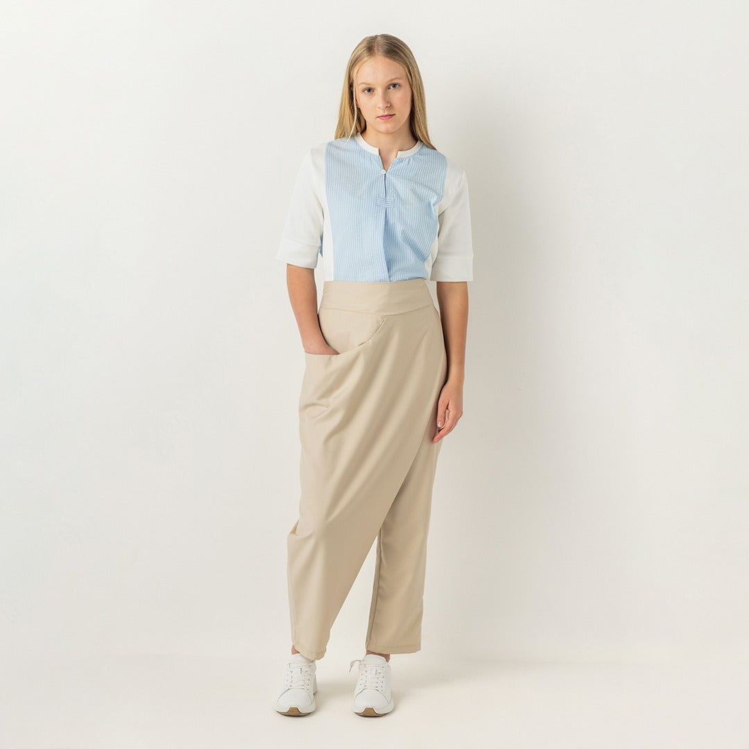 Hope Overlay Elastic Waist Pants Beige