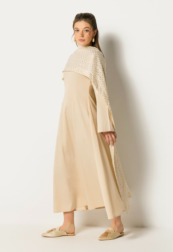 Dress With Sequin Embroidered Shawl(2Pcs) Beige