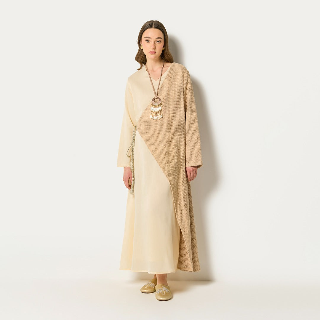 Knitted Overlay Dress Beige