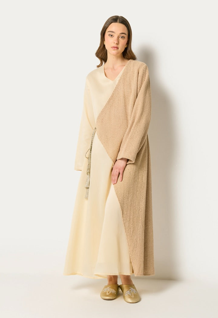 Knitted Overlay Dress Beige