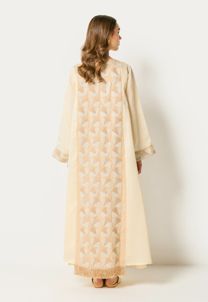 Contrast Embroidered Back Kaftan Beige