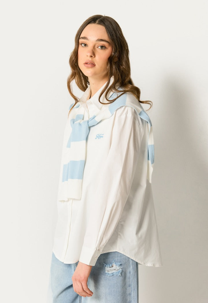 Solid Shirt with Striped Sweater Scarf