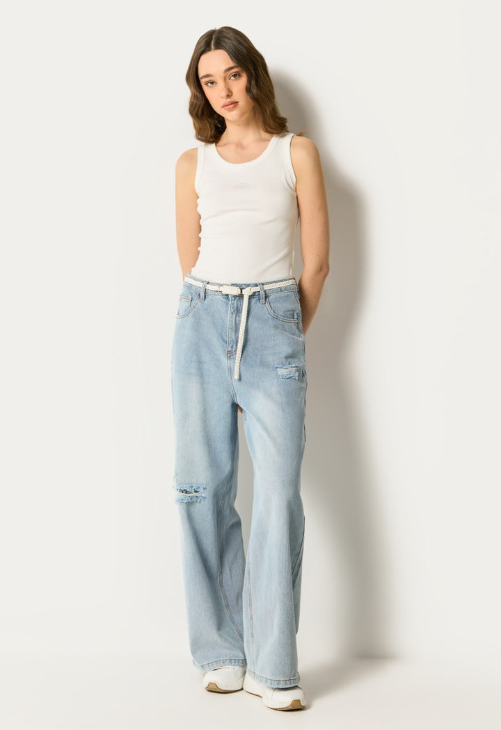 Ripped Wide Leg Jeans