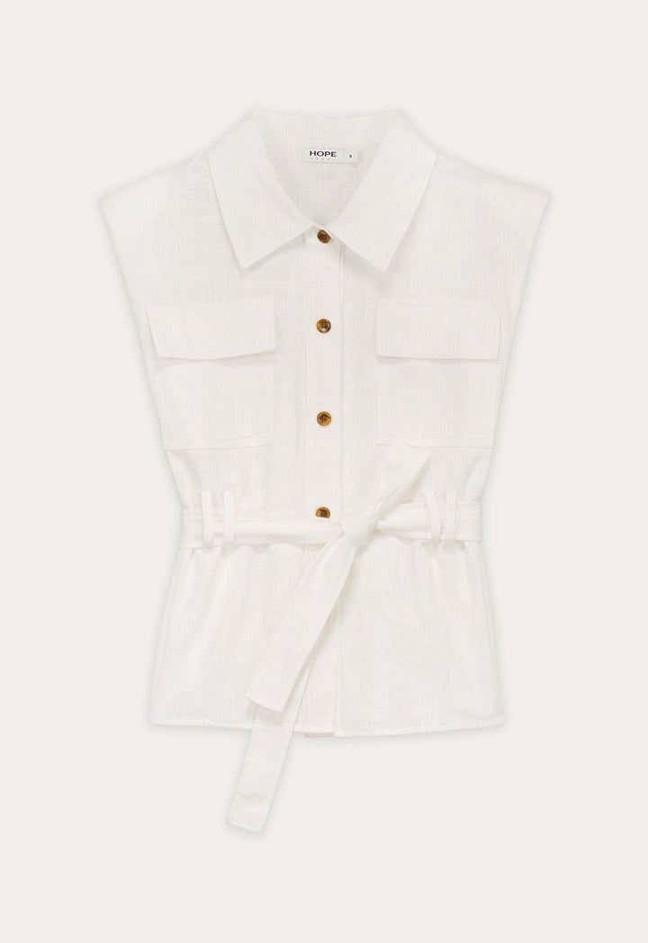 Belted Solid Vest with Padded Shoulder