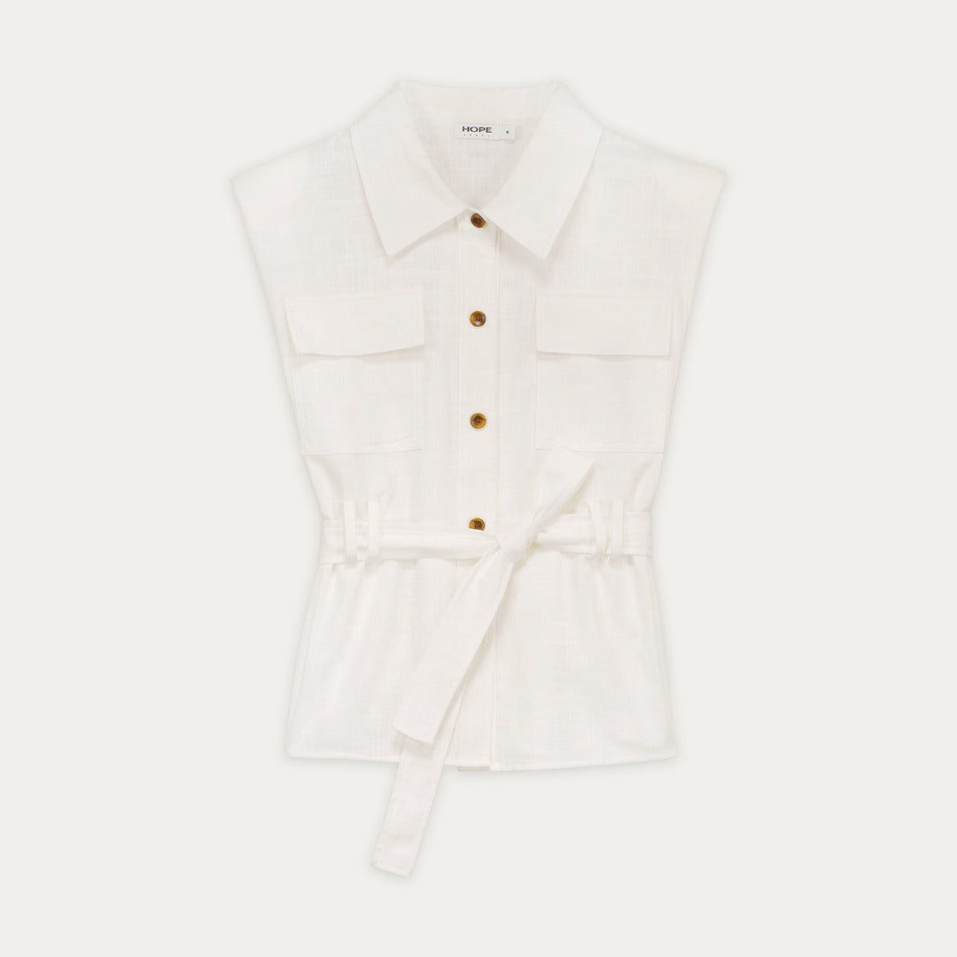 Belted Solid Vest with Padded Shoulder