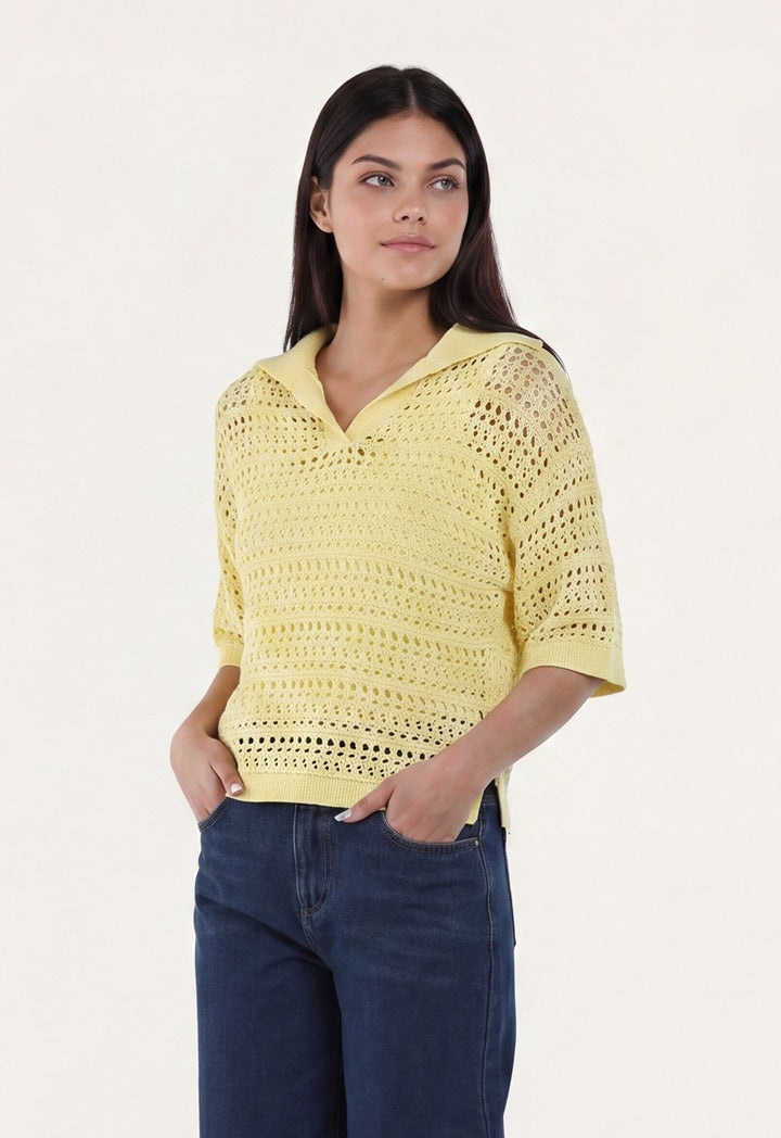 Cutwork Knitted T-Shirt with Inner Top