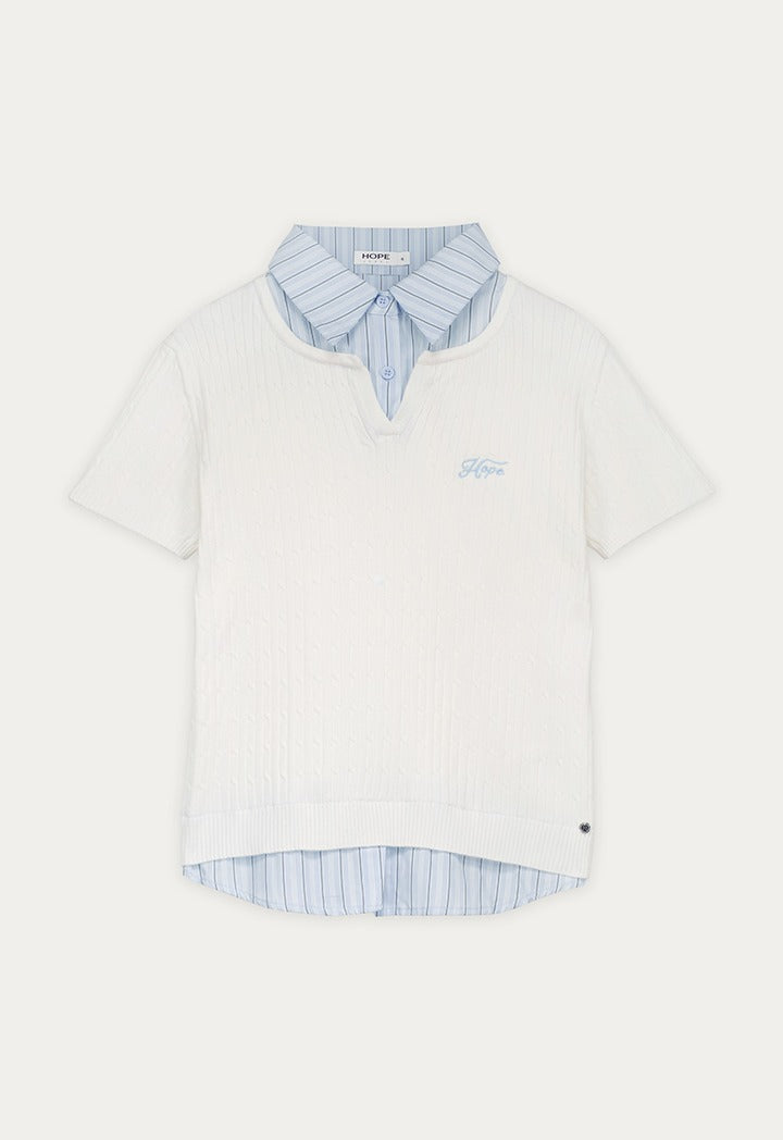 Solid Shirt with Striped Sweater Scarf