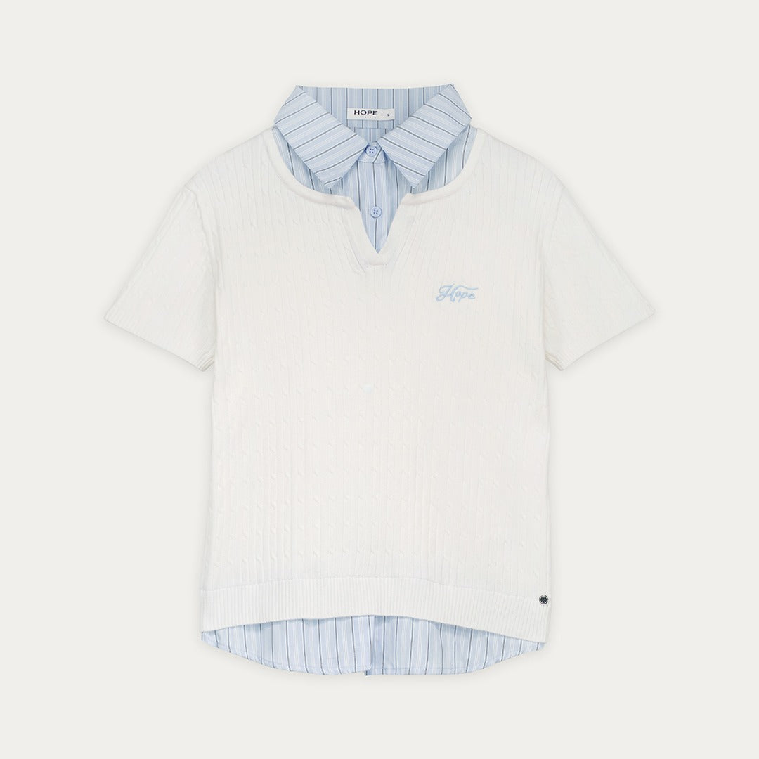 Solid Shirt with Striped Sweater Scarf