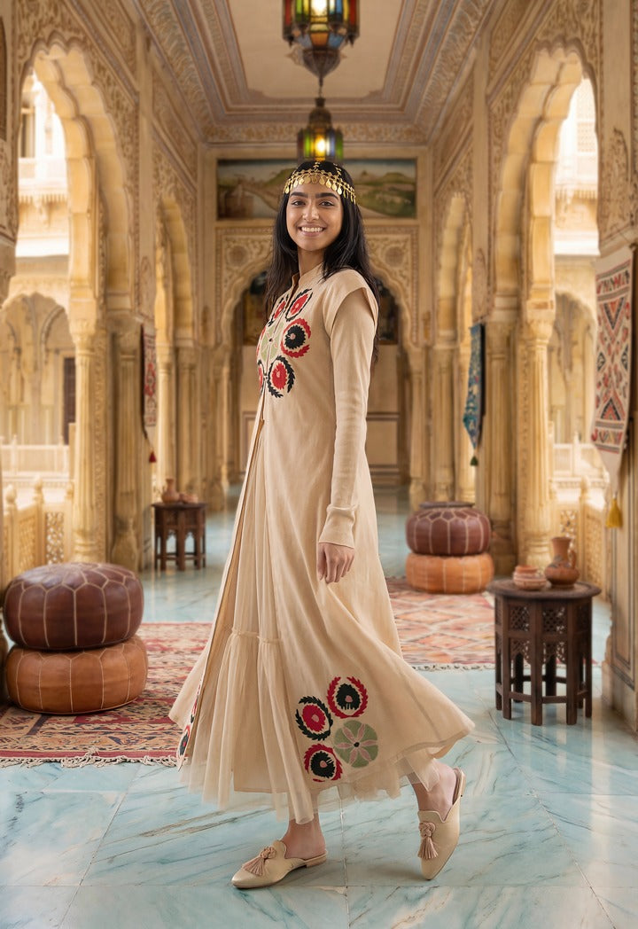 Floral Embroidered Tulle Dress Multi Color