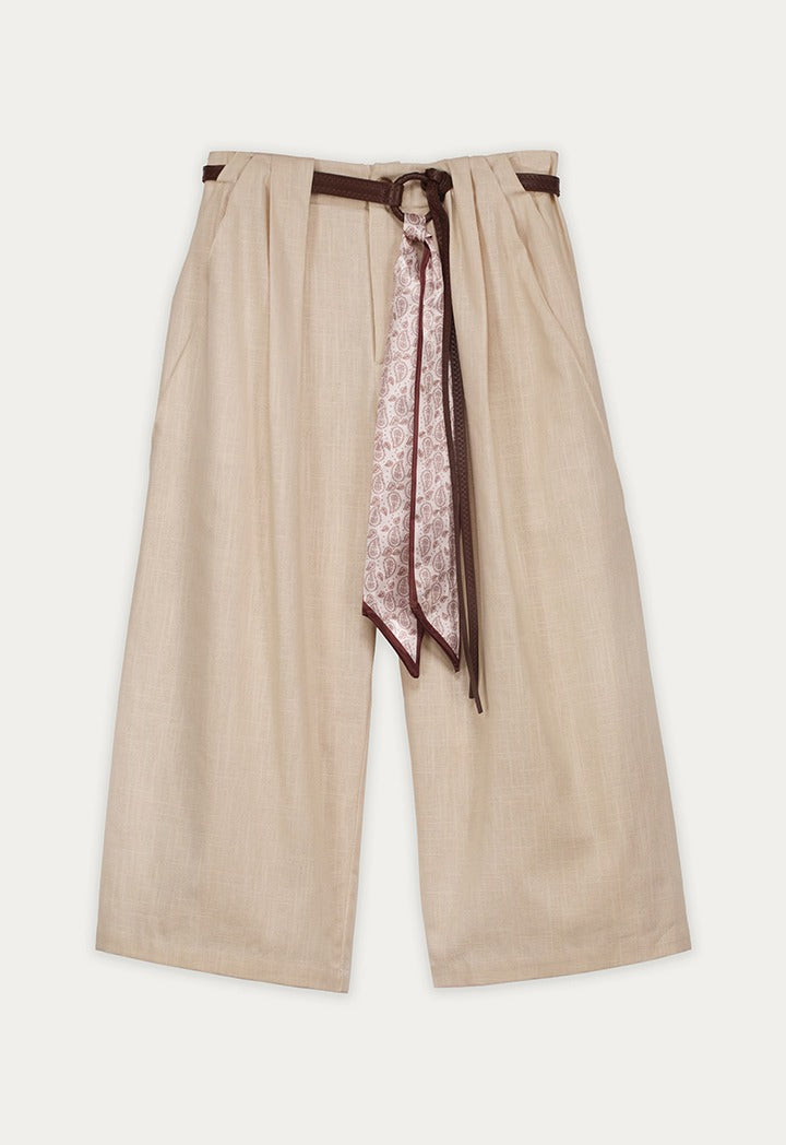 Wide-Leg Trousers with Belt and Scarf Detail