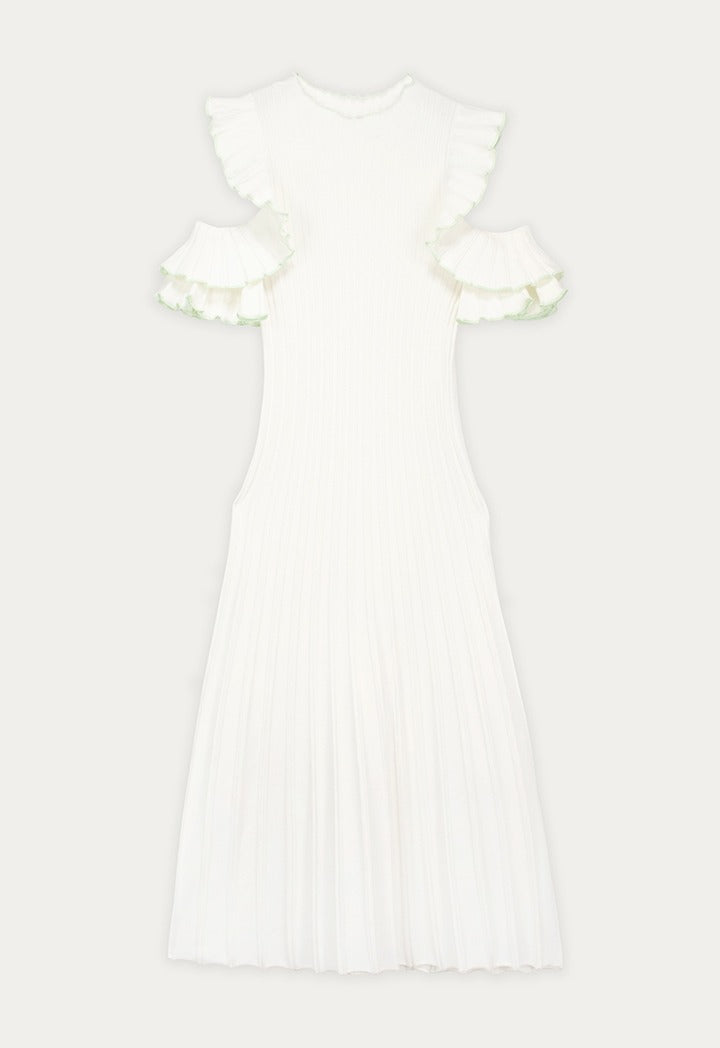Ruffled Cold Shoulder Knit Dress