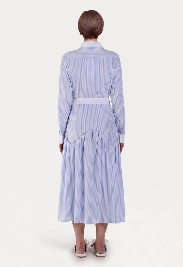 Flared Hem Striped Shirt Dress