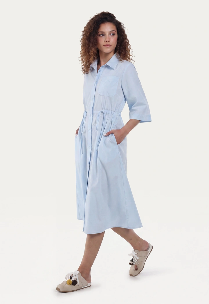 Adjustable Waist Solid Shirt Dress
