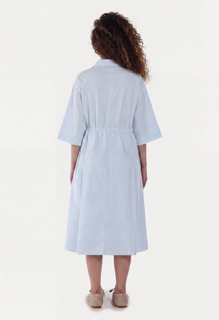 Adjustable Waist Solid Shirt Dress