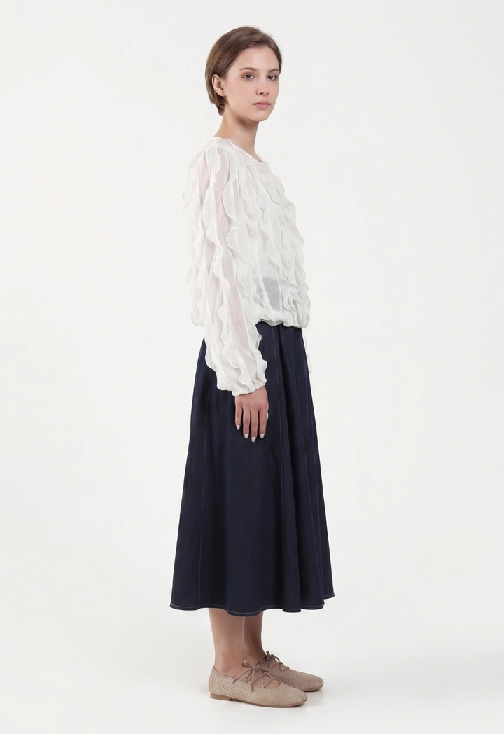 Knitted Ruffled Blouse with Sheer Details