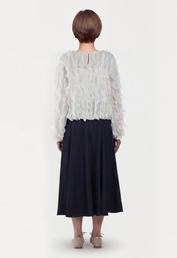 Knitted Ruffled Blouse with Sheer Details
